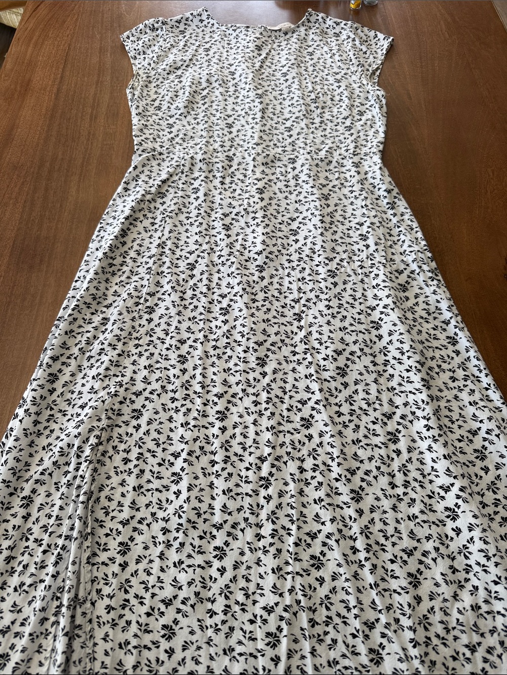 Loft White Midi Dress with Black Floral Print